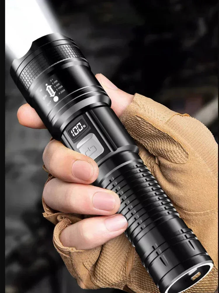 Super Bright LED Flashlight USB Rechargeable Flashlights with Tactical Zoom High Power Spotlight Outdoor Camping Fishing Torch