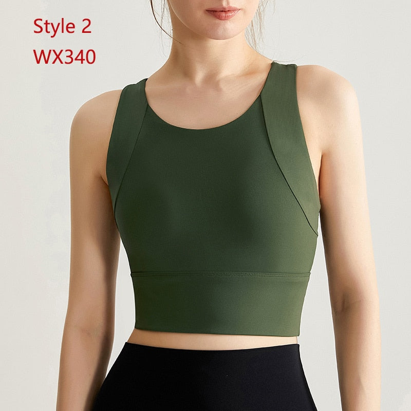 Sports Bra Women Fixed Cups Vest Yoga Top Shockproof Gathered Fitness Push Up Female Underwear Crop Top Run Gym Workout Bralette