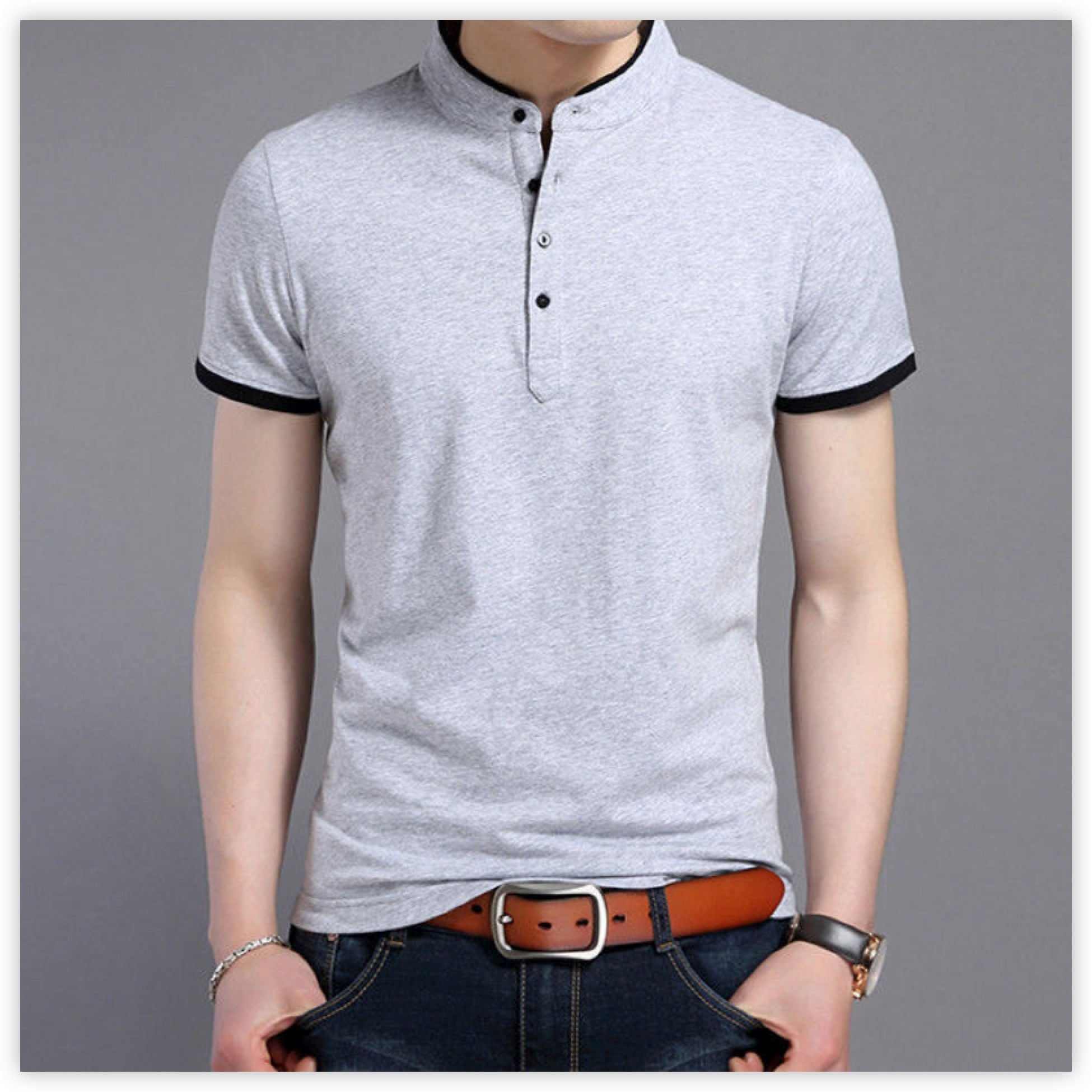Casual Short Sleeve T Shirts Half Buttons Stand Collar Comfy Pullovers