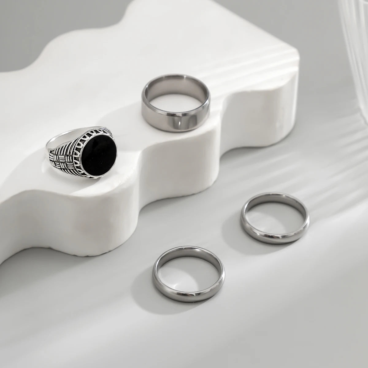 Retro Wide Stainless Steel Rings - Jeglowstore