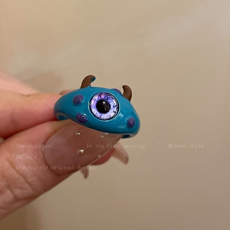 Punk eyes ring Cute Green Monster Ring For Women Fashion Sweet Two Color Cat Eyes Open Couple Ring party Finger Accessories