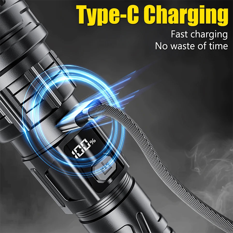 Super Bright LED Flashlight USB Rechargeable Flashlights with Tactical Zoom High Power Spotlight Outdoor Camping Fishing Torch