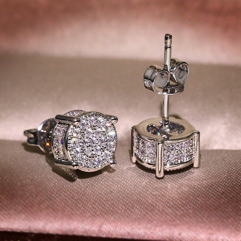 Hip Hop Square Zircon Earrings Men Women Geometric Micropavé Zircon Faux Color Stone Stud Earrings