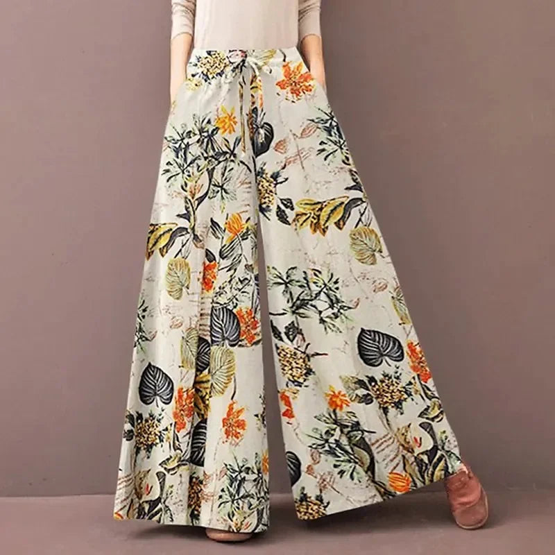 Women’s Floral Print Wide Leg Casual Boho Pants - Jeglowstore
