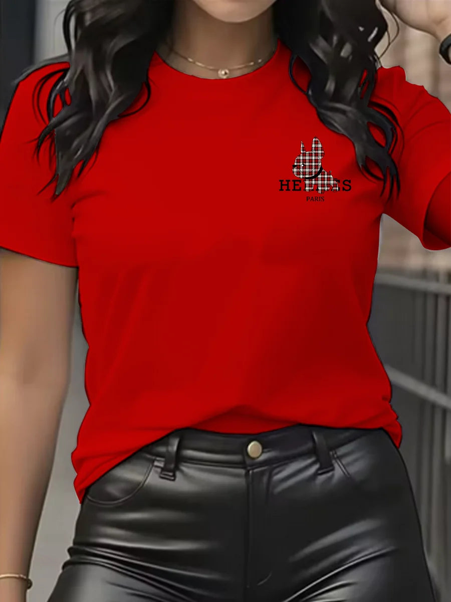 Women’s Cartoon Dog Print T-Shirt - Jeglowstore