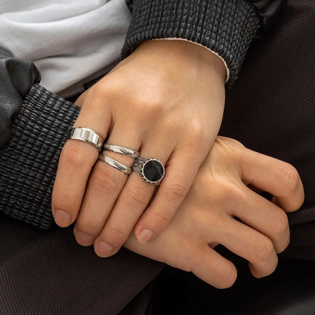 Retro Wide Stainless Steel Rings - Jeglowstore