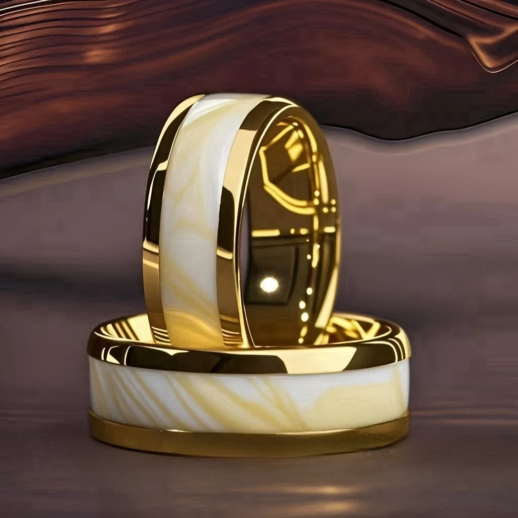 Men’s 8mm White Inlay Stainless Steel Ring - Jeglowstore