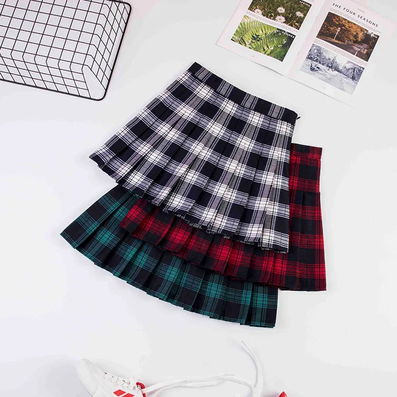Plaid High Waist Pleated Skirt