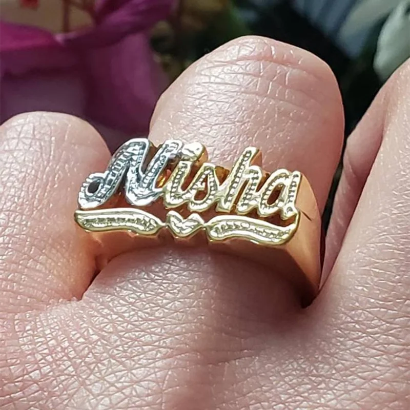 Personalized 18K Gold-Plated Name Ring - Jeglowstore