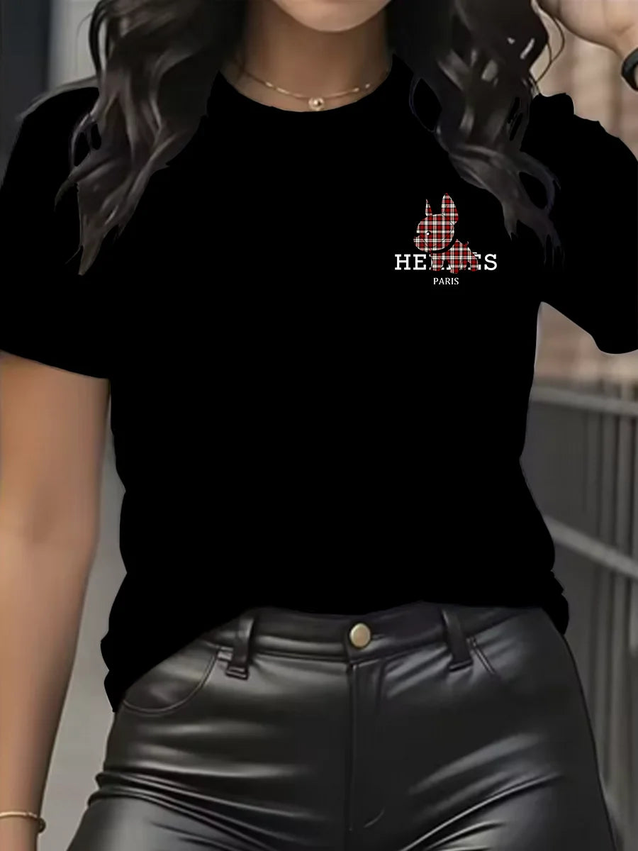 Women’s Cartoon Dog Print T-Shirt - Jeglowstore