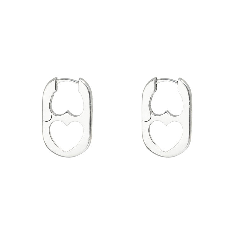 CIAXY Silver Color Pig Nose Earrings for Women Geometric Hollow Heart Design Ear Buckle 2022 Korea Fashion Jewelry