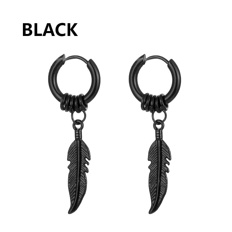 2pc korean Fashion Cross feather Stud Earrings Punk Rock Style For Women men High Quality Stainless steel Hiphop Ear Jewelry