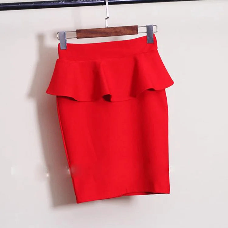 Slim Fit High Waist Ruffle Pencil Skirt