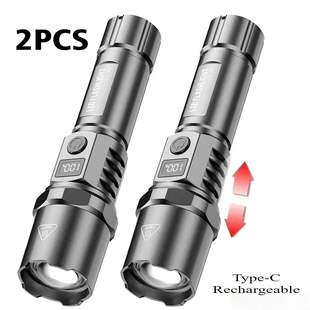 Super Bright LED Flashlight USB Rechargeable Flashlights with Tactical Zoom High Power Spotlight Outdoor Camping Fishing Torch