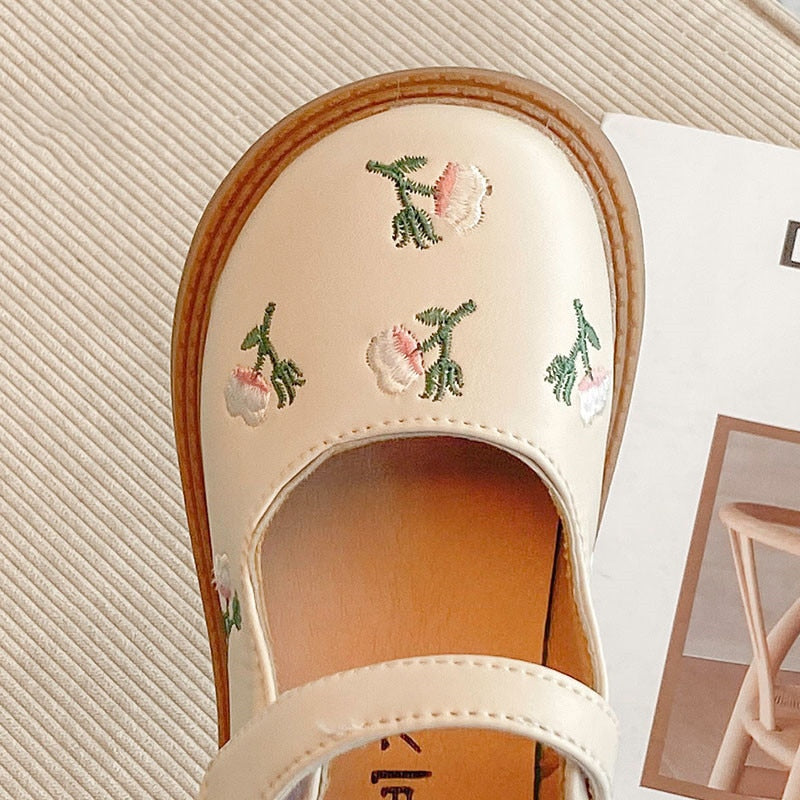 CUZULLAA New Girls Princess Leather Shoes 2023 Spring Children Flowers National Style Dance Shoes Kids Toddler Girls Shoes Flats