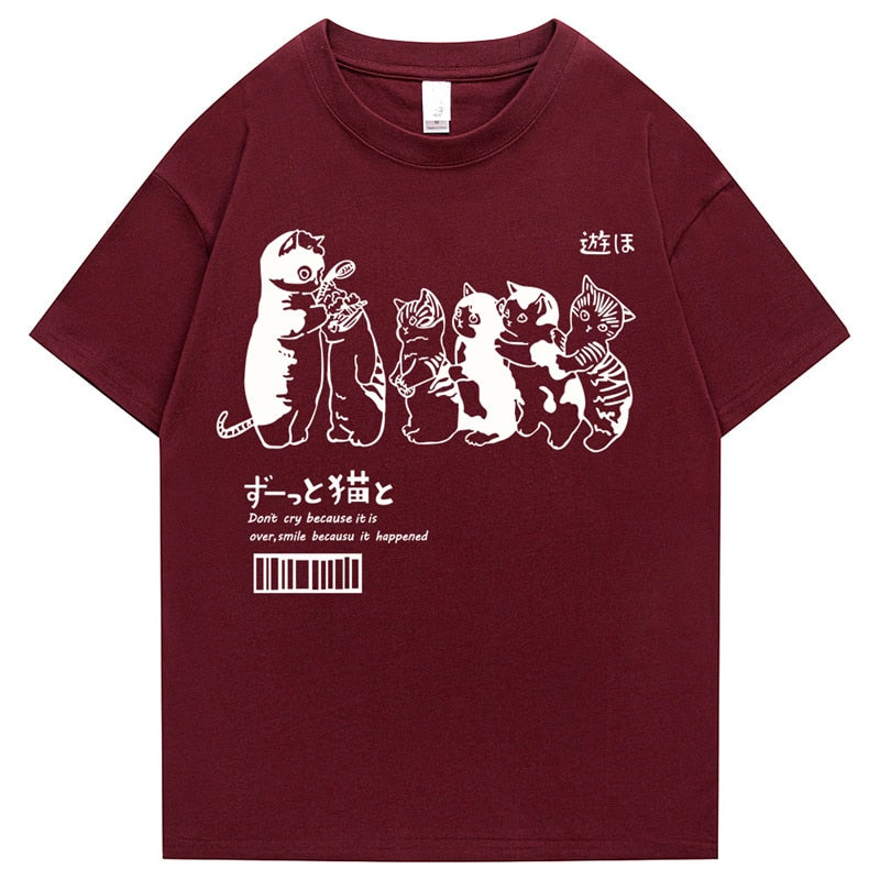 Men's Oversized T Shirt Clothing Hip Hop Cat Shower Street Print T Shirt Casual Cotton 2022 Summer Short Sleeve T Shirt