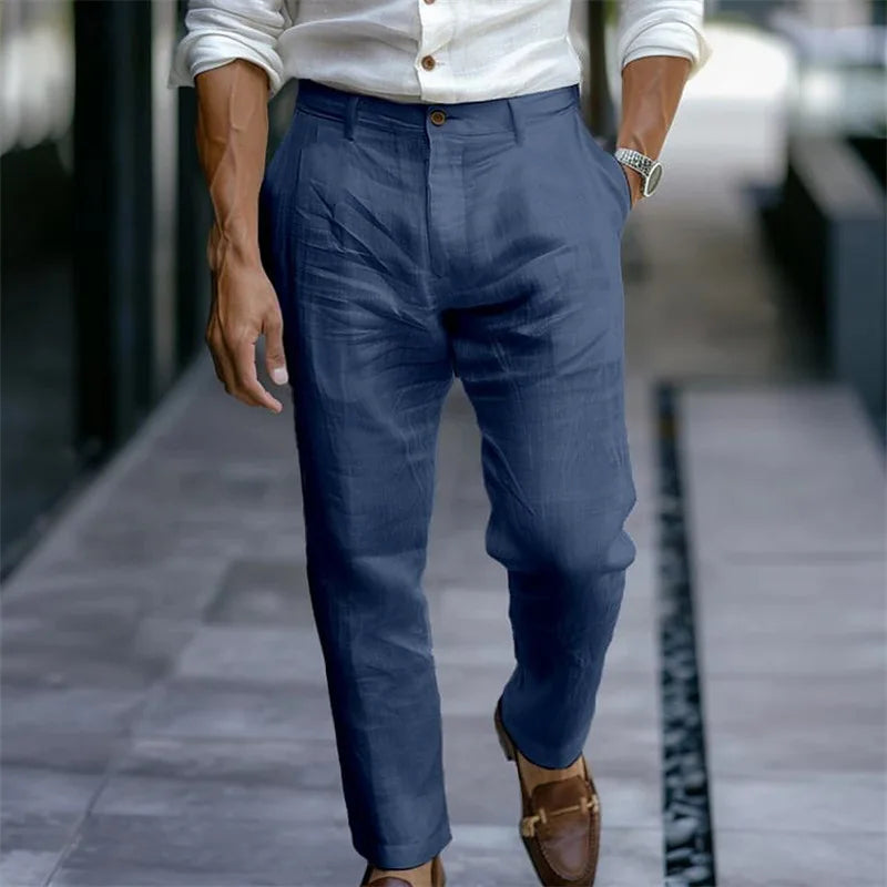 Men’s Solid Color Linen Trousers - Jeglowstore