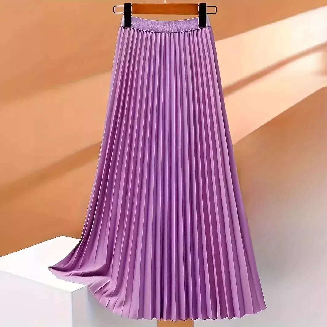 Women’s Vintage Pleated Long Skirt Casual Elegant