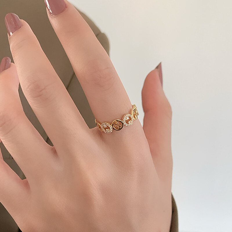 2023 Plated Trendy Light Luxury Adjustable Ring Women's Niche Design Word Fashion Personality Index Finger Ring Jewelry