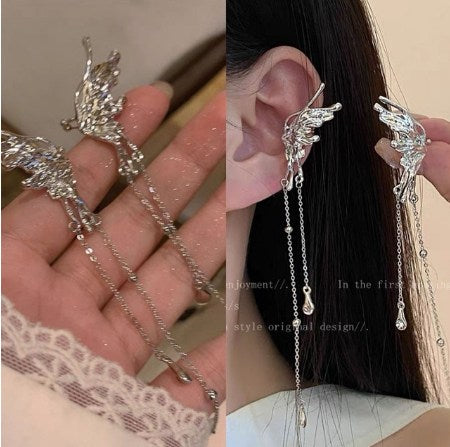 Exquisite Fairy Butterfly Tassel Ear Clips Angel Ear Bone Clip Earring Elf Female No Ear Hole Ear Cuff Fashion Hanging Earring