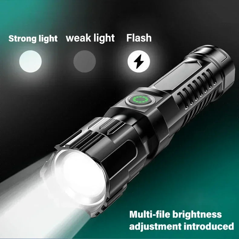 Super Bright LED Flashlight USB Rechargeable Flashlights with Tactical Zoom High Power Spotlight Outdoor Camping Fishing Torch
