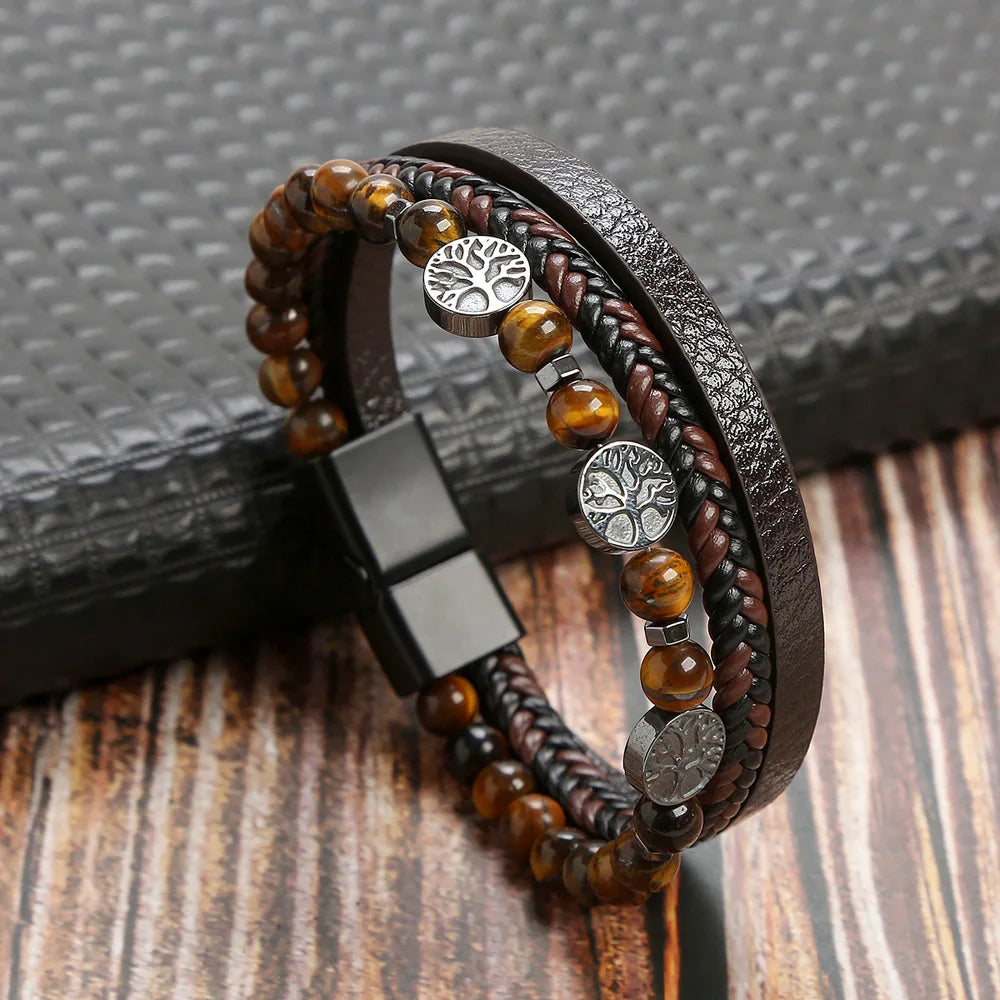 Men’s Beaded Leather Bracele - Jeglowstore