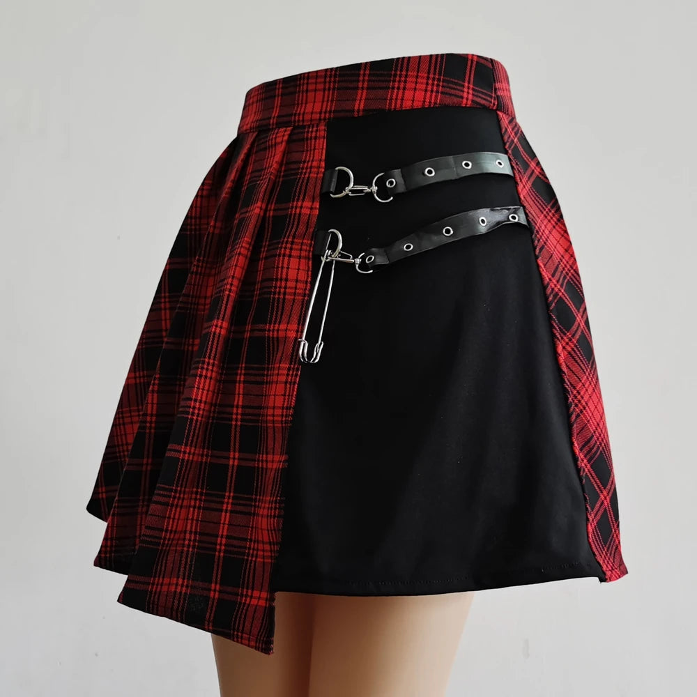 High Waist Plaid Pleated Mini Skirt
