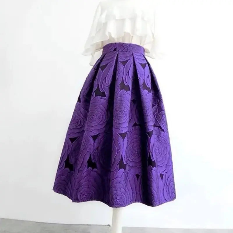 Women’s Chic Floral High Waist Midi Skirt