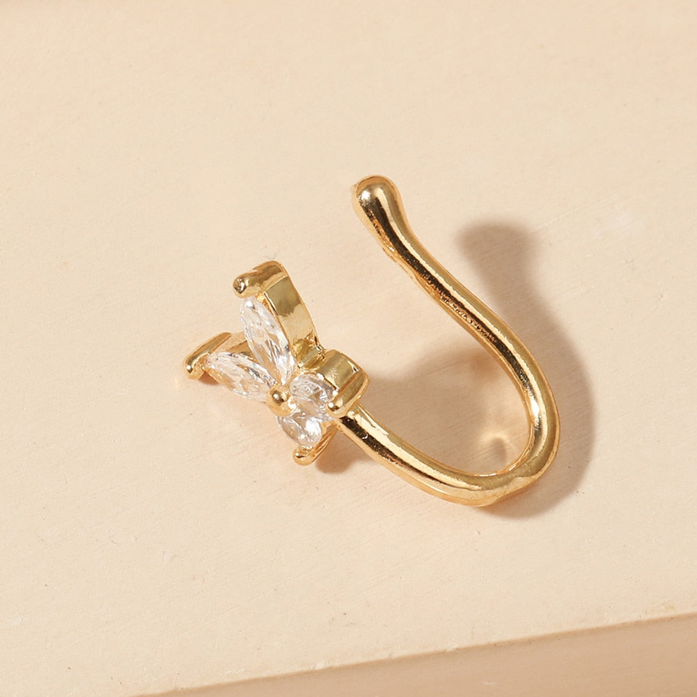 1 Pcs butterfly Non Pierced Without Hole Nose Ring Clip On Nose Hoop Ring Fake Piercings Ear Cuff Tragus Earrings Cartilage