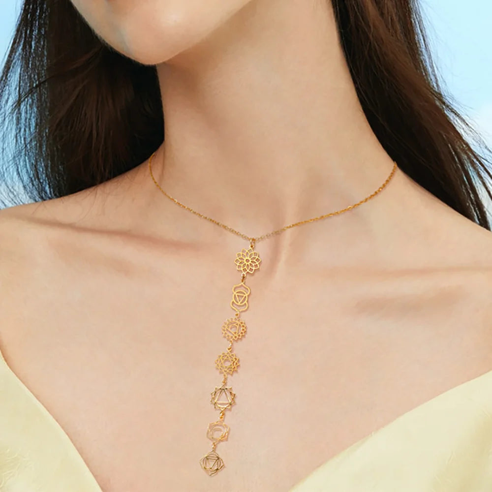 Gold Stainless Steel Chakra Meditation Necklace - Jeglowstore