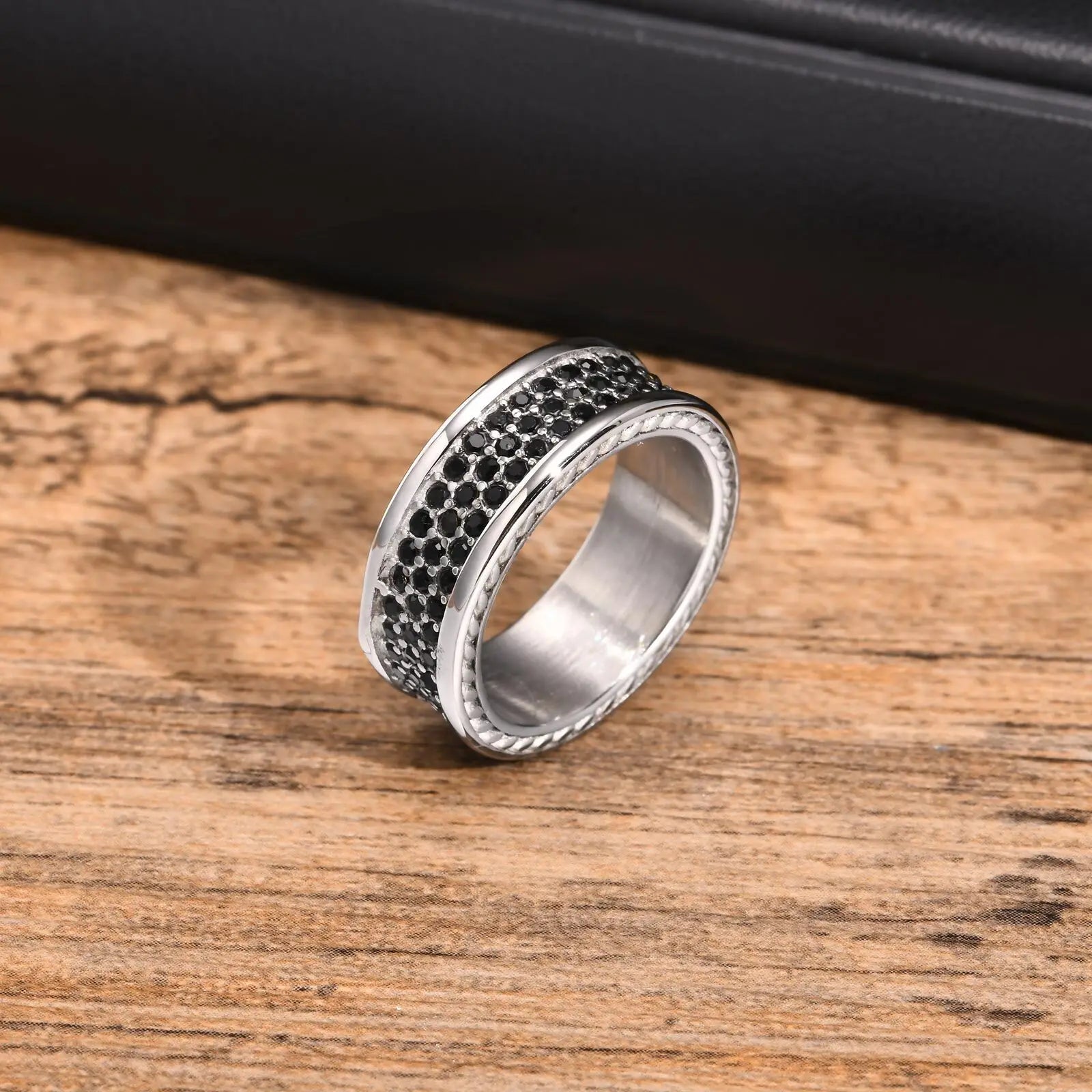 Men’s 8mm Black CZ Stainless Steel Ring - Jeglowstore