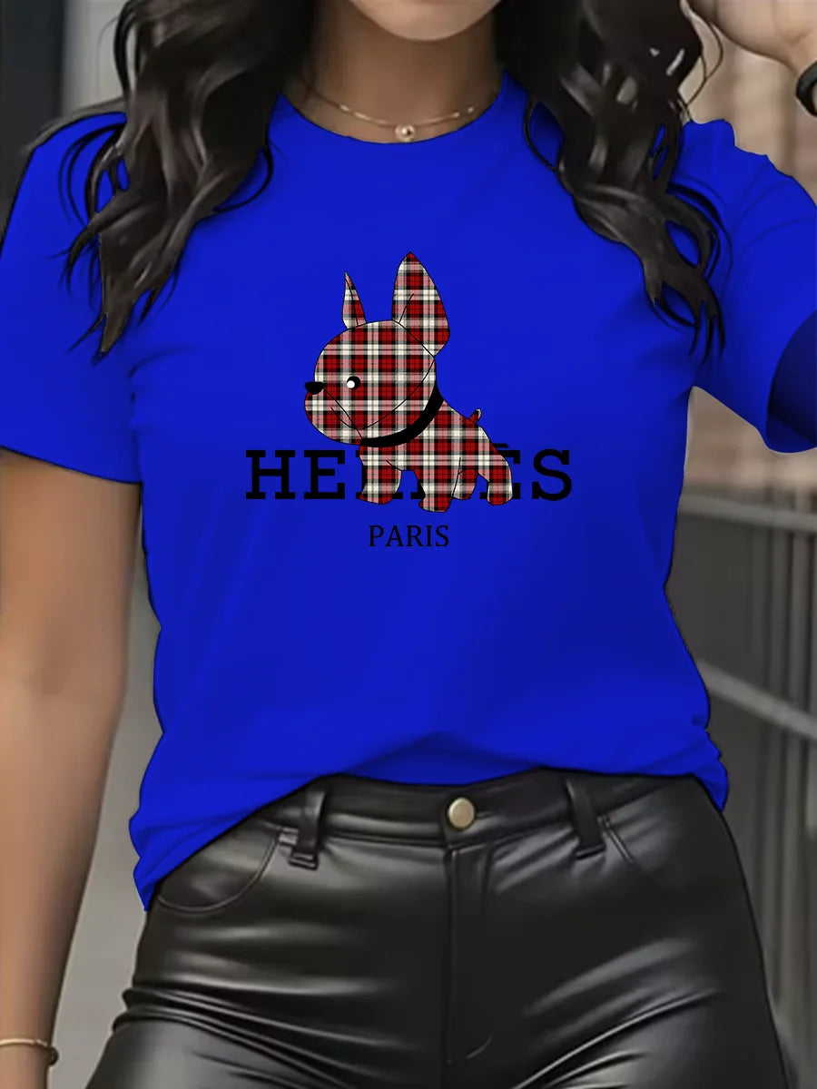 Women’s Cartoon Dog Print T-Shirt - Jeglowstore