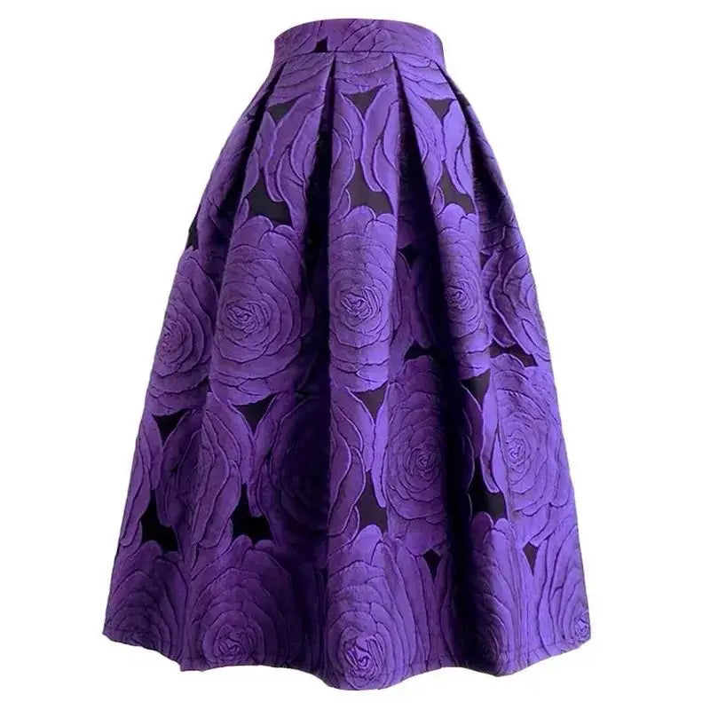 Women’s Chic Floral High Waist Midi Skirt