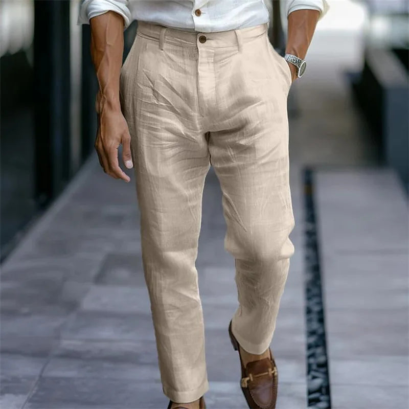 Men’s Solid Color Linen Trousers - Jeglowstore