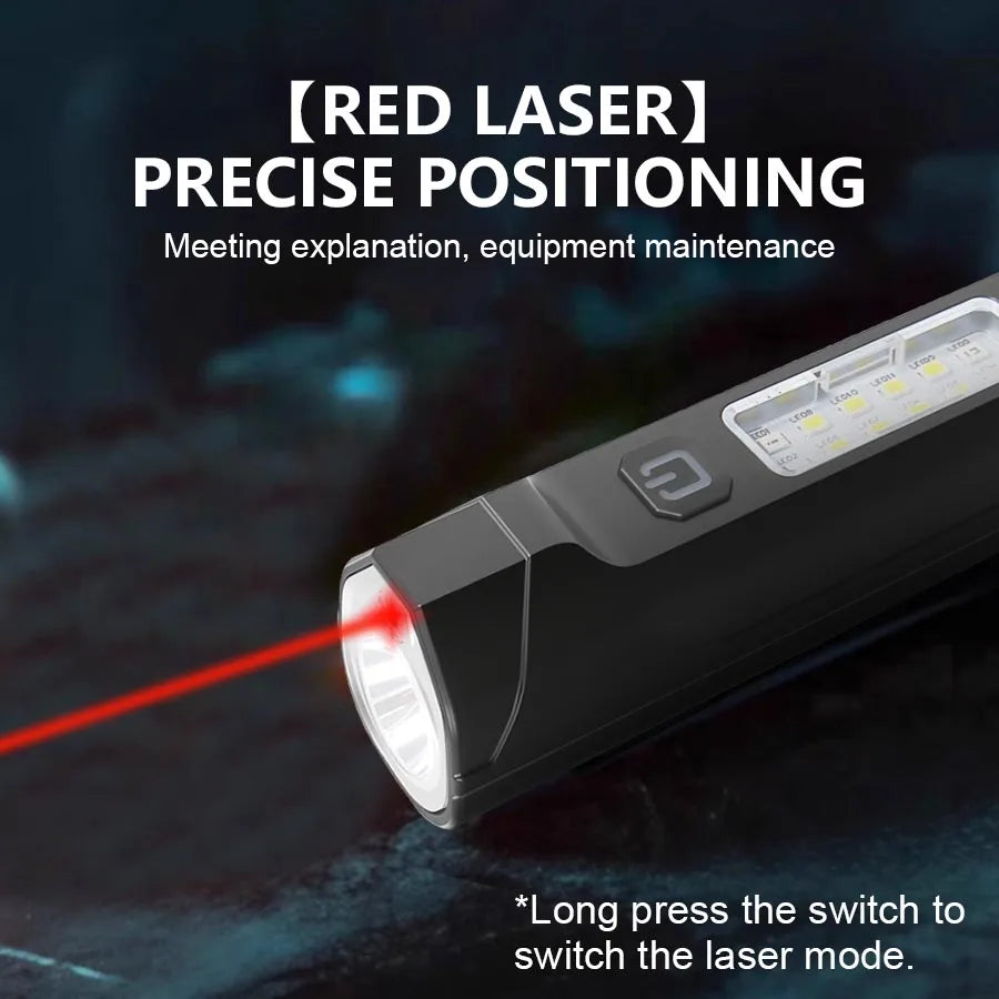 Super Bright LED Flashlight USB Rechargeable Torch Red Blue Flash Dual-source COB Floodlight for Outdoor Camping Emergency Light