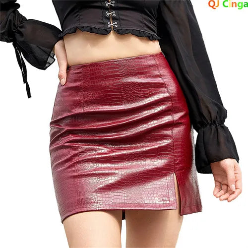Crocodile Print PU Slim Skirt