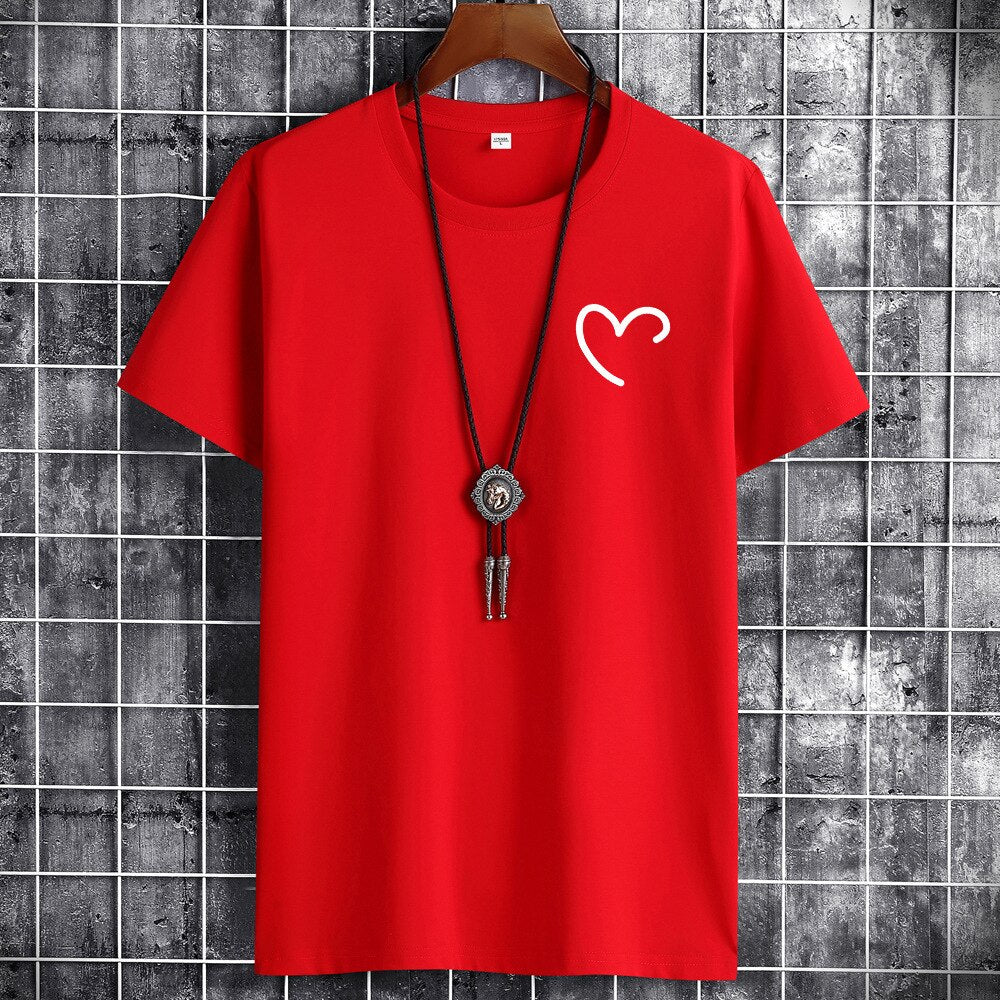 JFUNCY Oversize Summer Men's Cotton Tee Shirts Men Casual T-shirt Simple Love Heart Print Tshirt O-Neck Short Sleeve Man Tops