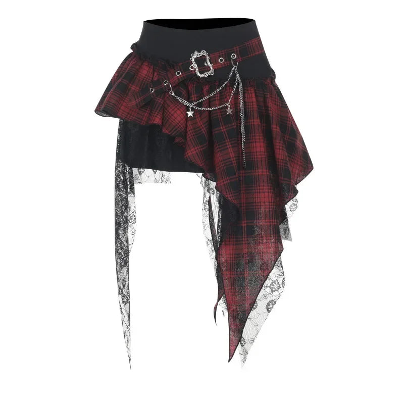Punk Gothic Red Plaid Skirt - Jeglowstore