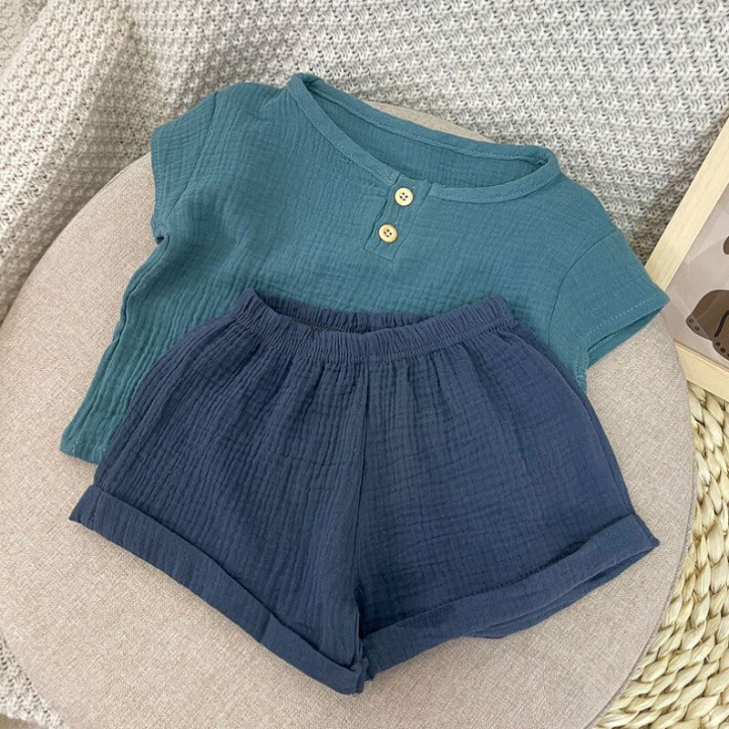 Baby Kids Girls Clothes Short Sets Summer Toddler Boy Cotton T-shirt+Shorts Linen Children Clothing Outfits Suits for 1- 6 Years