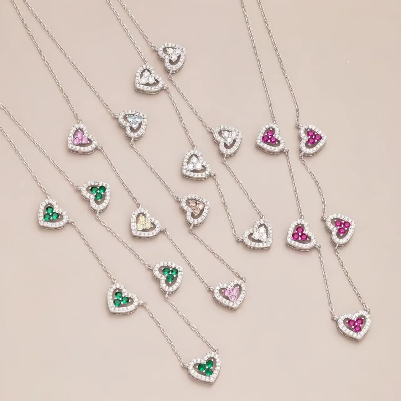Sterling Silver Five Heart Pendant Necklace - Jeglowstore