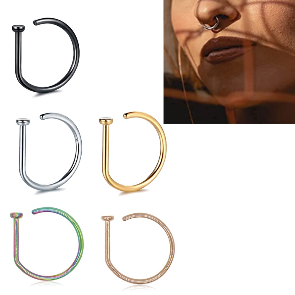 1PC G23 Titanium Nose Rings D Shape Nose Hoop Stud Ear Cartilage Piercing Nose Nostril Piercing Nariz Body Jewelry Piercings