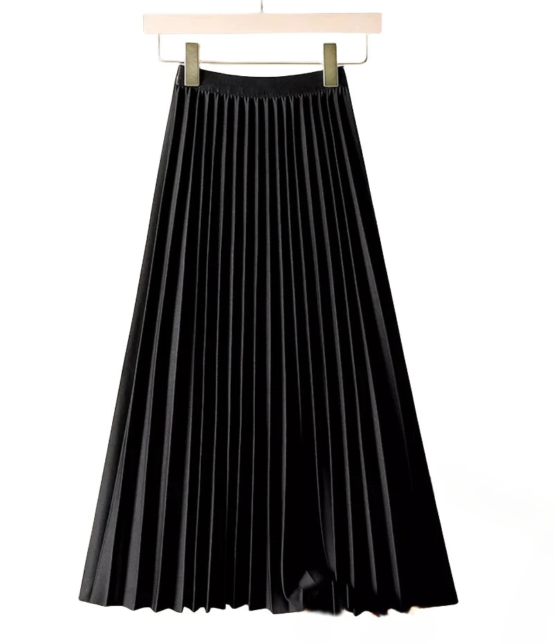 Women’s Vintage Pleated Long Skirt Casual Elegant