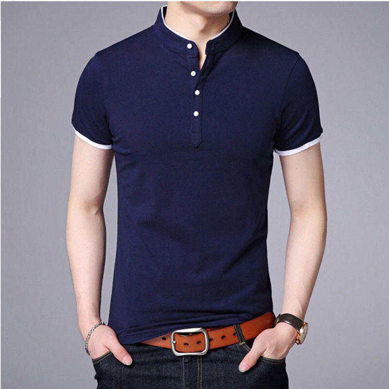 Casual Short Sleeve T Shirts Half Buttons Stand Collar Comfy Pullovers