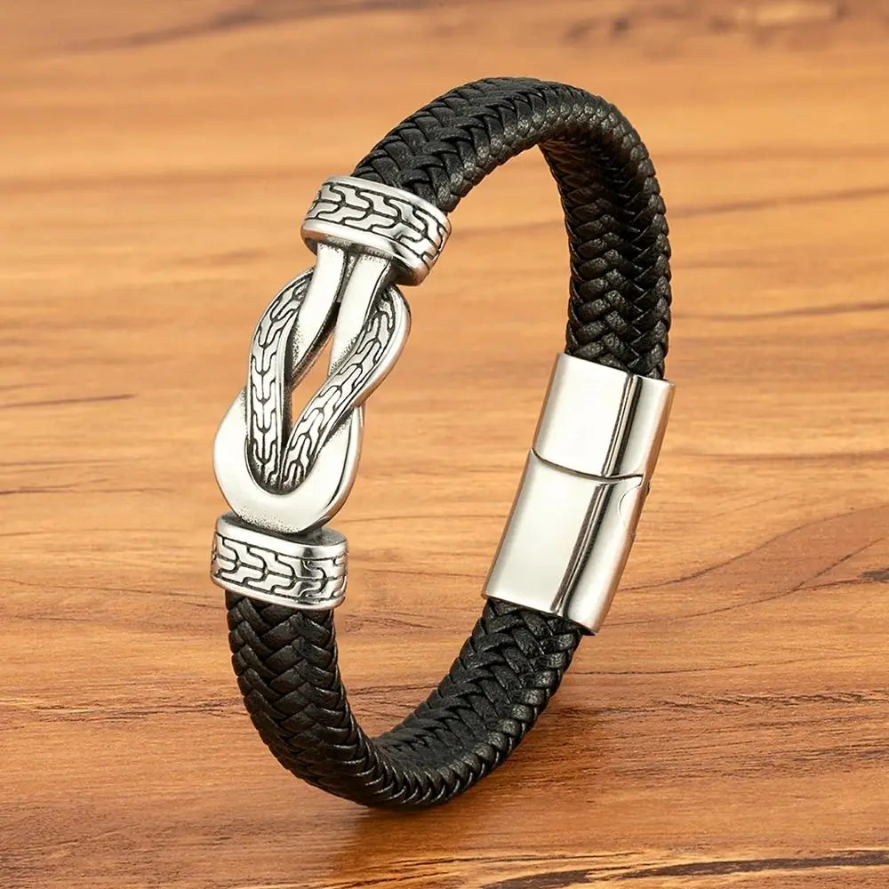 Stainless Steel & Leather Rope Bracelet