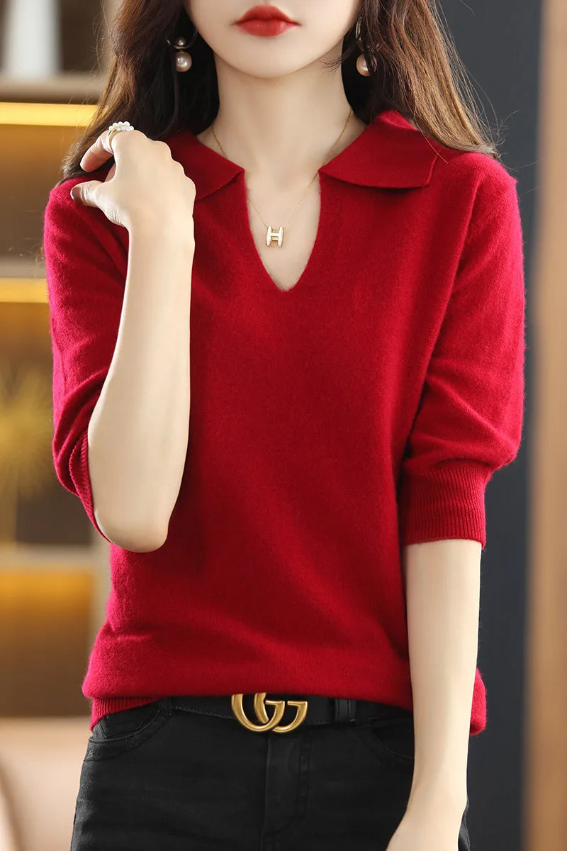 Women’s Solid Merino Knit T shirt - Jeglowstore