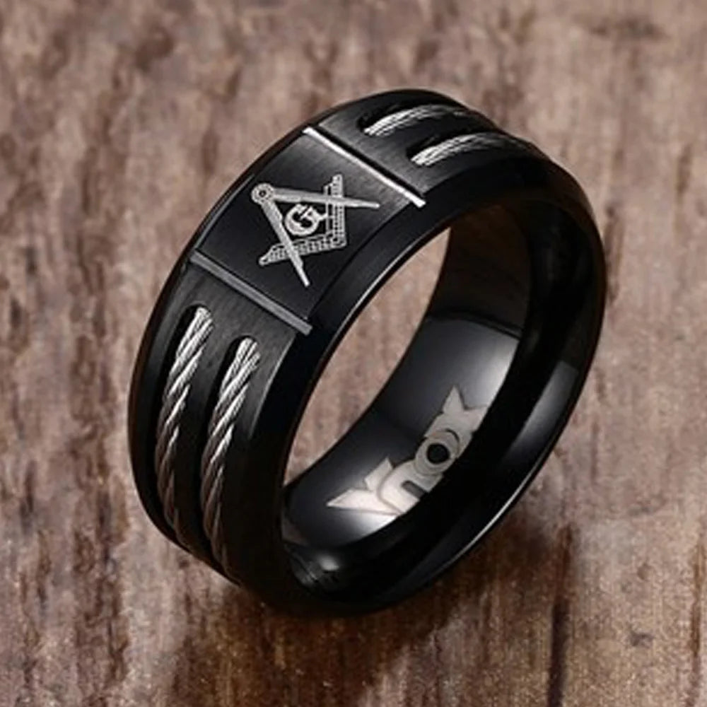 Vnox Black Stainless Steel Masonic Ring - Jeglowstore