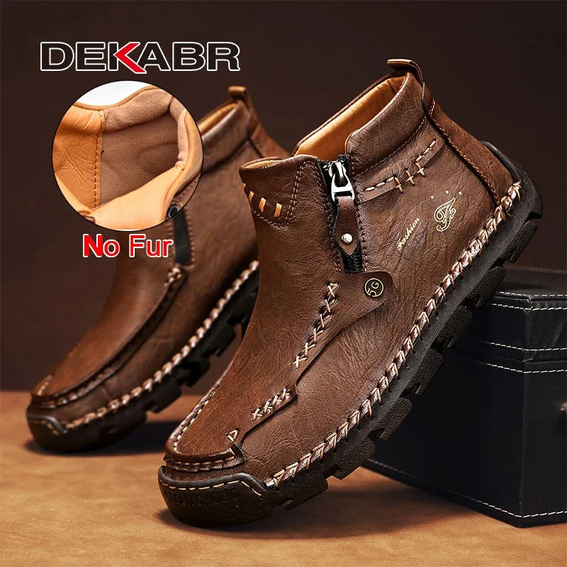 Men’s Fur-Lined Leather Ankle Boots - Jeglowstore