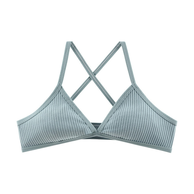 Women Sports Bra Comfort Cotton Bras For Women Thin French Style Bralette Sexy Deep V Triangle Cup Cross Tank Top Bra Yoga Gym