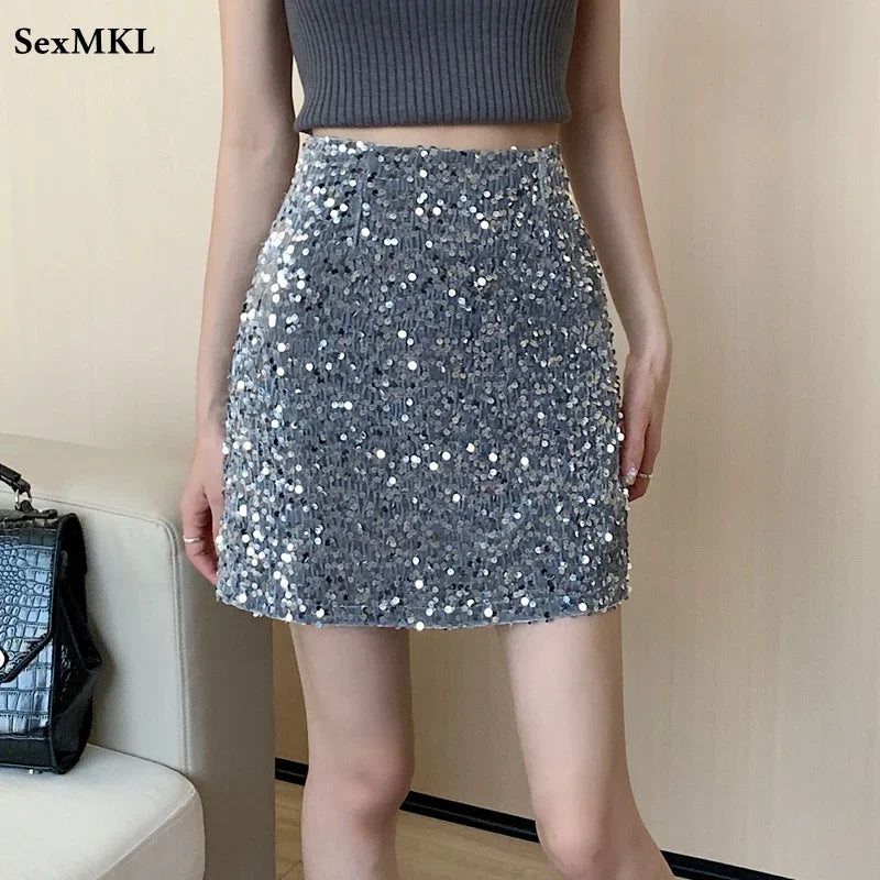 High Waist Sequin Mini Skirt