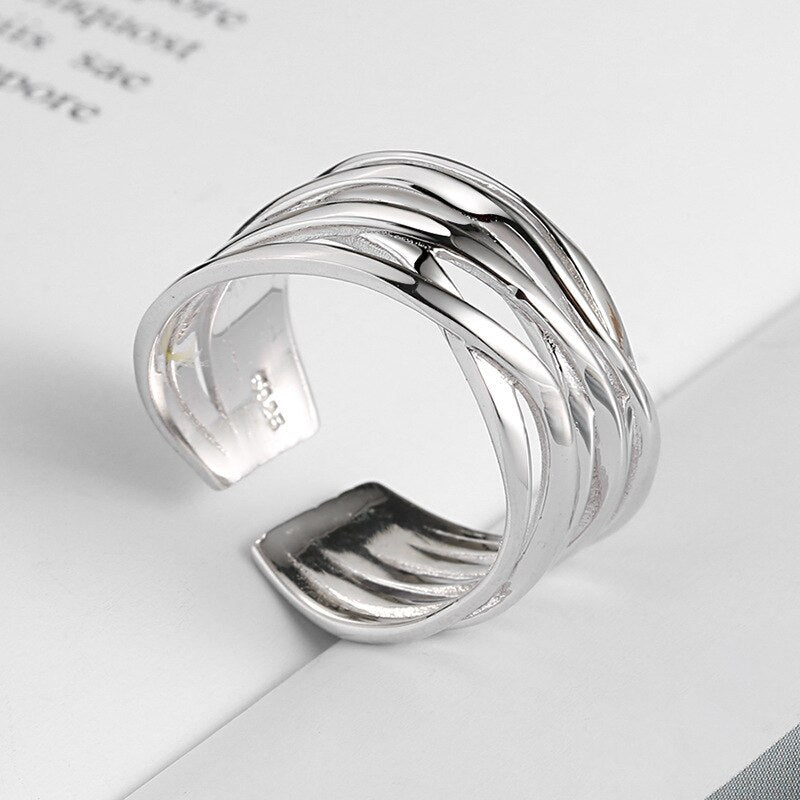 2023 New Arrival Irregular Hollow Silver Color Wide Ring Female Fashion Retro Unique Design Handmade Jewelry Gifts